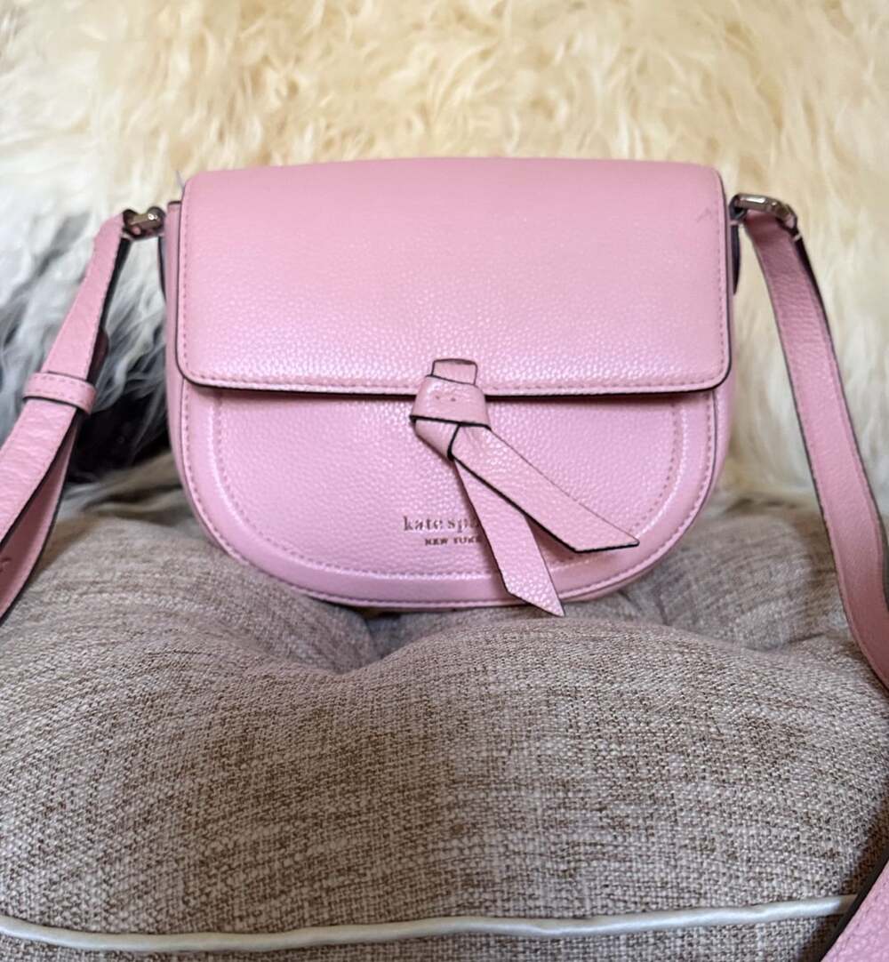 Kate Spade New York Knott Medium Saddle Crossbody Bag Pink Pebbled Leather